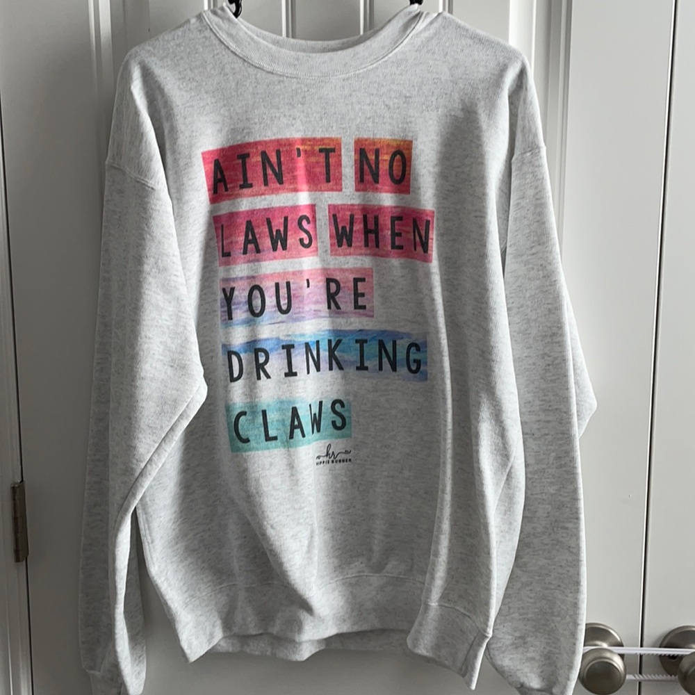 Fun grey crew neck sweatshirt.